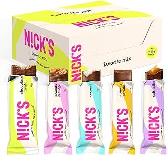 NICKS Chocolate bar Favourite Mix Variety Box, Keto Snack Bars No Added Sugar Gluten Free Candy Bars Low carb Sweets (12 x Chocolates)