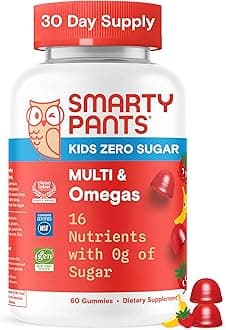 SmartyPants Kids Zero Sugar Multivitamin Gummies: Omega-3, Vitamins D, C, A, Plant-Based, Gluten Free, Strawberry Banana Flavor, 60 Count (30 Day Supply)
