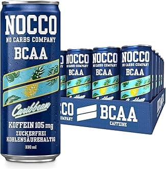 NOCCO BCAA Caribbean 12 x 330ml | Proteinreiches Energy - Getränk ohne Zucker | No Carbs Company | Vitamin- und Koffein-Boost | Kohlensäurehaltige Sportgetränke für Muskelleistung und - regeneration