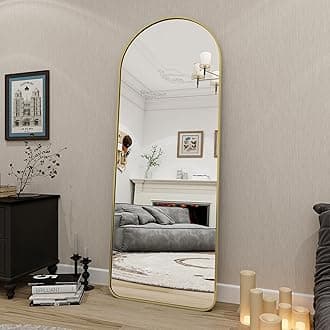 BEAUTYPEAK Arched Full Length Mirror, 64"x21" Rounded Coner Floor Length Mirror with Aluminum Alloy Frame, Full Body Mirror with Stand, Standing Hanging or Leaning Against Wall
