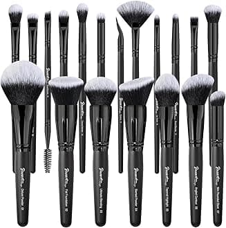 19Pcs ULTRA SOFT Black labeled DENSE HAIR Makeup Brushes set Contains large powder Flat Foundation Ultimate Blending Make up Brush set Blush Face Brush Concealers contour Eyeshadow