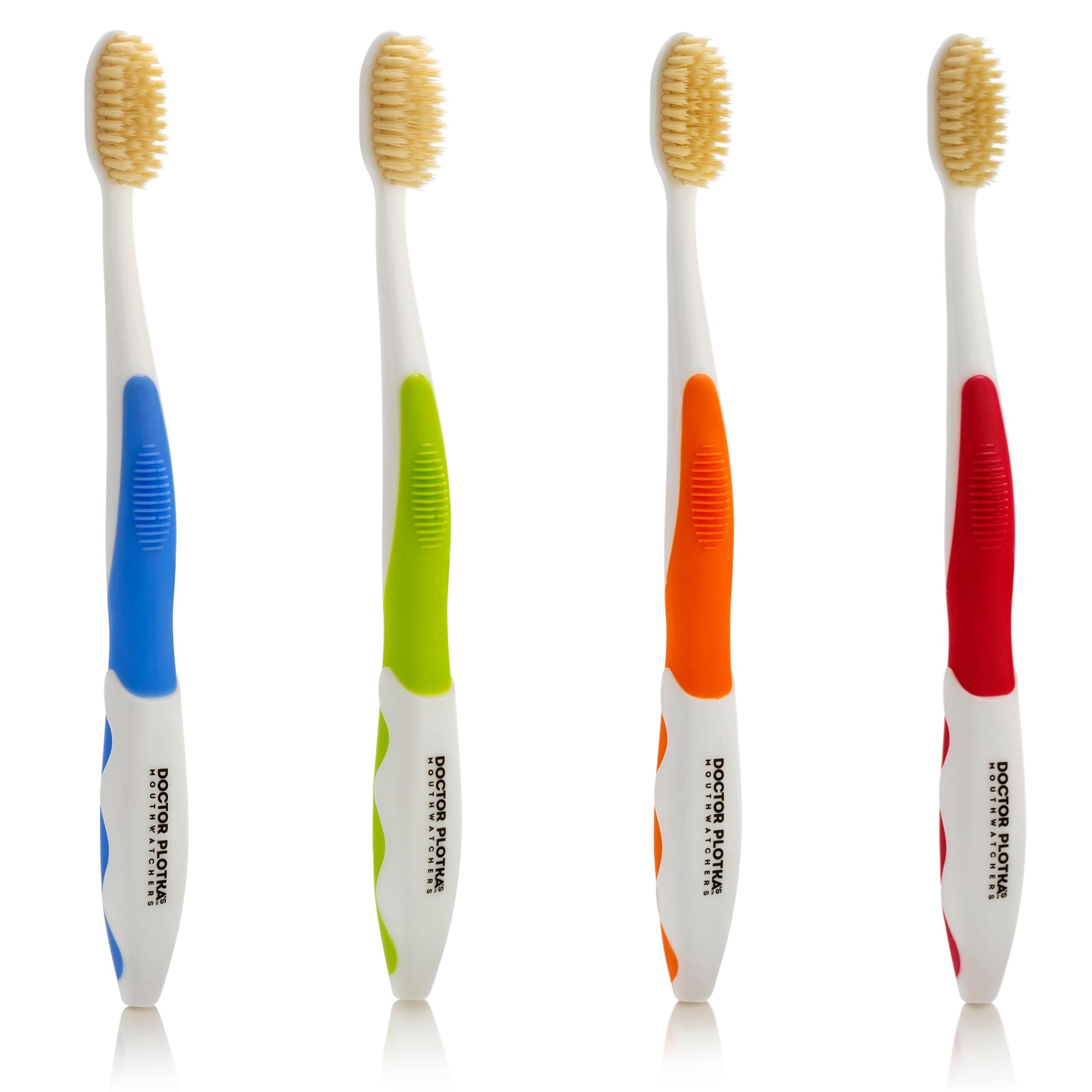 Dr Plotkas Soft Bristle Flossing Toothbrush Manual Soft Toothbrush for Adults, Ultra Clean, Good for Sensitive Teeth and Gums, Variety 4 Pack, Colors May Vary