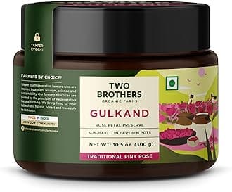Rose Petal Jam Gulkand 10.6 Oz | Made from Premium Chaitri Rose Naturally Sweetened with Unrefined Rock Sugar & Raw Honey |Best for Pan,Ice Cream & Smoothies | Two Brothers Organic Farms
