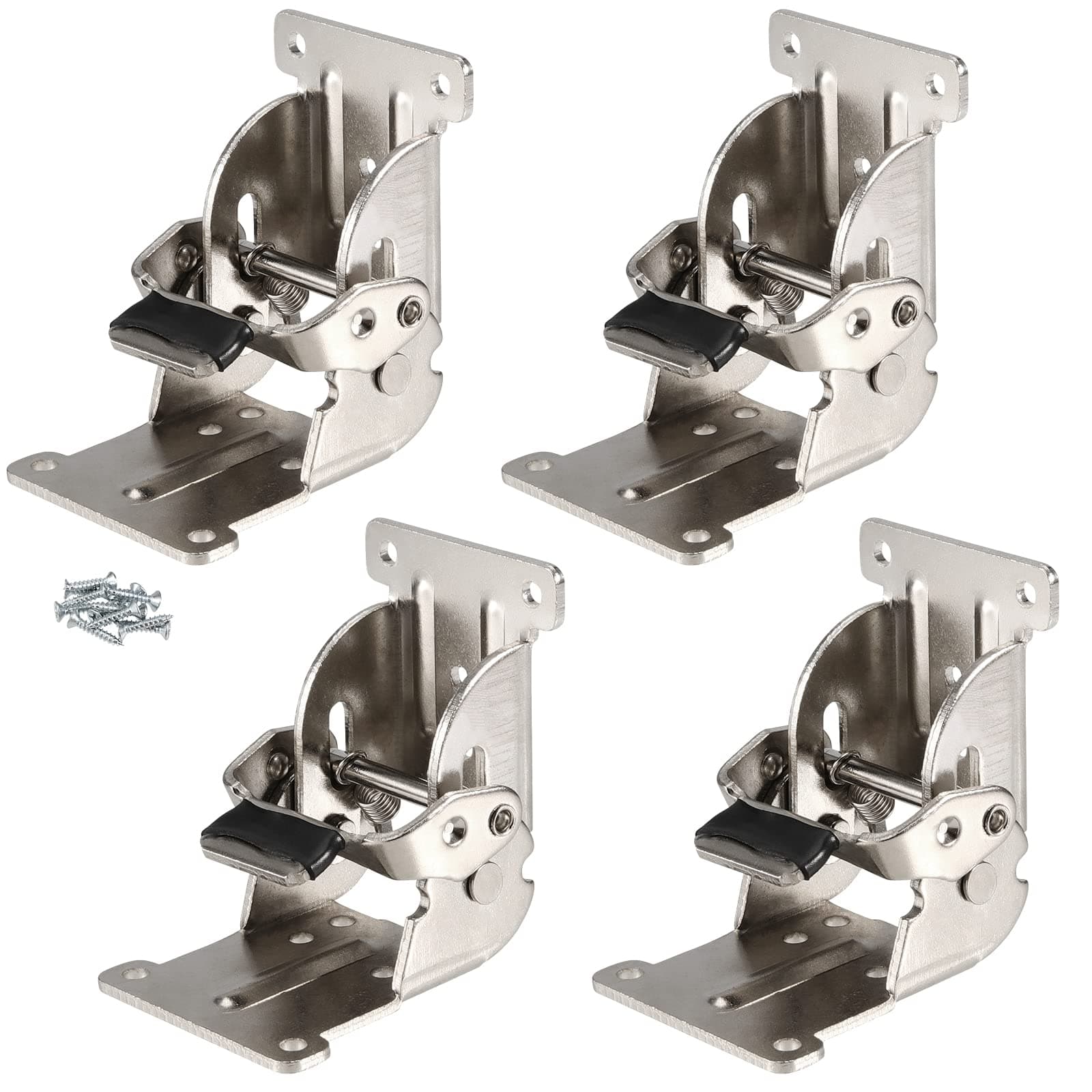 MANCHAP 4 PCS Folding Leg Hinge Bracket, 0-90-180 Degree Foldable Support Bracket Self-Locking Hinge with Screws, Lock Extension Support for Table Leg, Bed Leg, Workbench, Silver