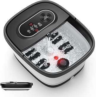 Snailax Foot Spa Massager with Adjustable Heat, Infrared, Bubble, Foldable Foot Bath with 8 Soothing Shiatsu Massage Rollers, Grinding Stones, Smart Timer&Keep Warm Function