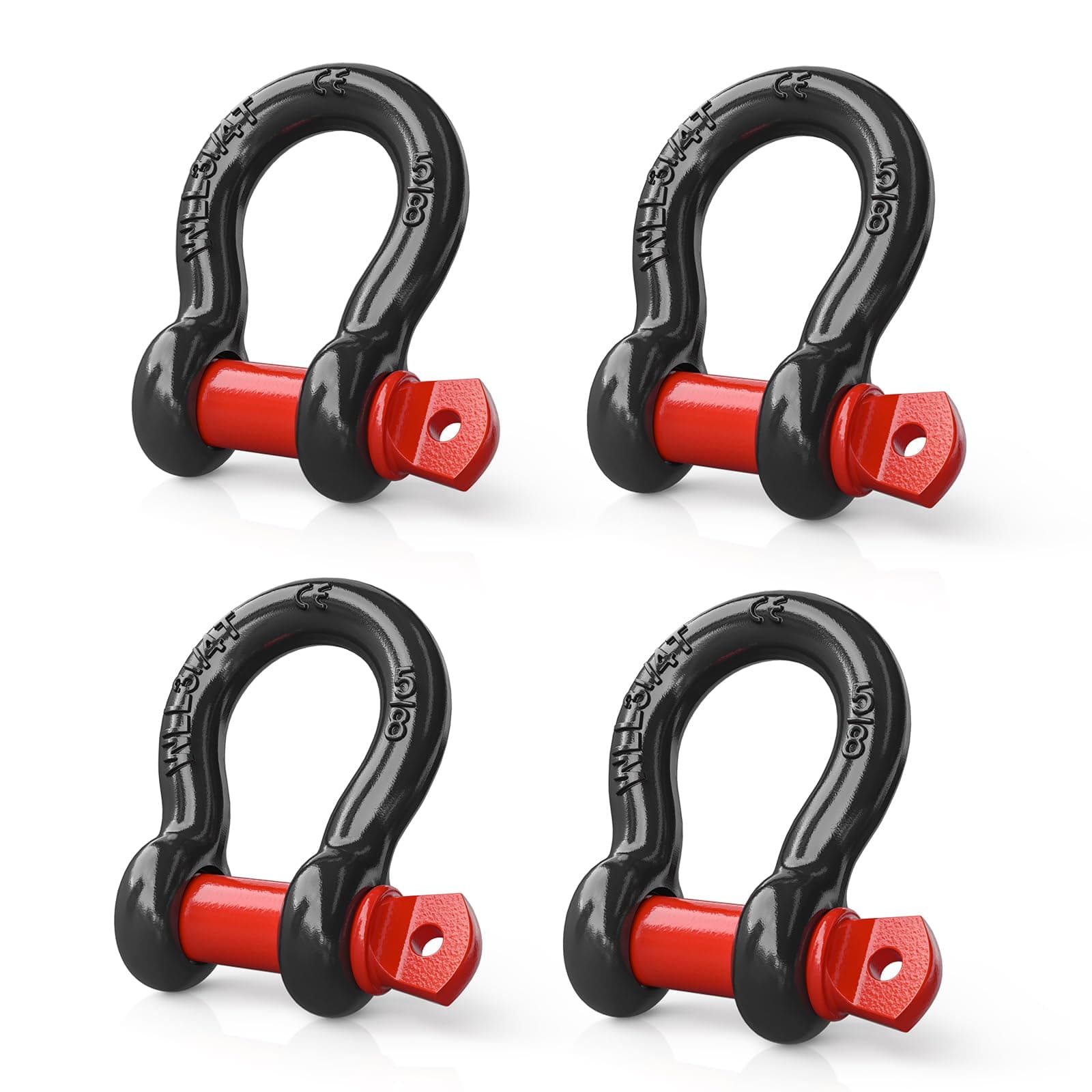 4 Pack Small Shackles 5/8" D-Ring Shackle 3.25 Ton (7165 Lbs) Capacity Heavy Duty Off Road Recovery Shackle Kit for Cars and Other Applications for Tie Downs, Black Red