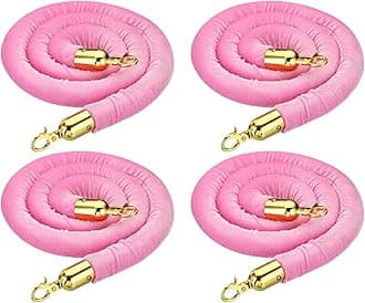 PATIKIL 5 Feet Pink Velvet Stanchion Rope, 4 Pack Crowd Control Barrier Rope with Snap Hooks for Posts Stands Queue Divider of Hotel Theater, Golden