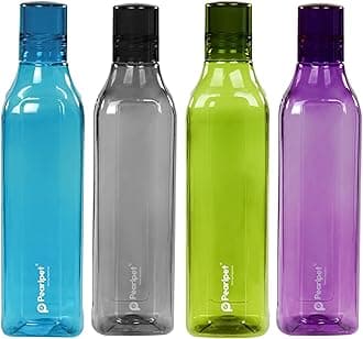 PEARLPET Cubic - BPA-free Plastic Water Bottle Set of 4 Pcs, Each 1000ml, Assorted Multicolor