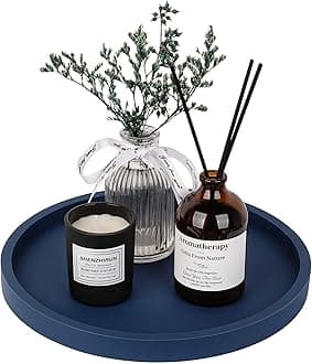 Silicone Bathroom Tray Round Vanity Tray Decorative Soap Holder Kitchen Countertop Organizer Coffee Table Decor for Candle, Perfume, Plant, 9 Inch, Dark Blue