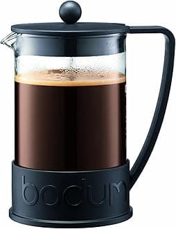 Bodum 11030-01US4 1-Liter 8-Cup Make French Press Coffee and Tea Maker, Borosilicate Glass, Silicone, Polystyrene Plastic (PS), Black