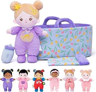 OUOZZZ Baby Soft Doll with Carrying Case and Doll Accessories Purple, 25cm Soft Cloth Doll Cuddly Doll for Children from 3 Months - Baby Gift for Birth Girls Boys