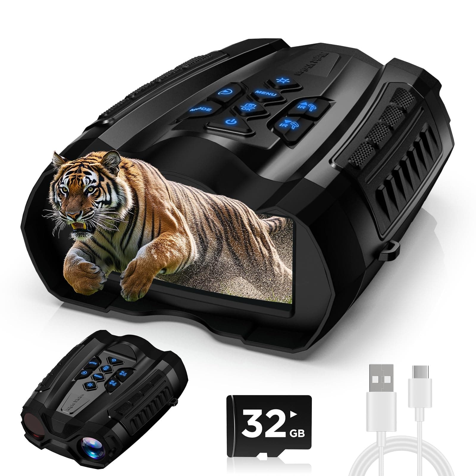 WARMTUYO Night Vision Goggles, 4K Binoculars with Camera, 3.5" HD Display and 32GB TF Card, 9 Gear Night Vision, 16X Digital Zoom, 5000mAh Battery Nightvision