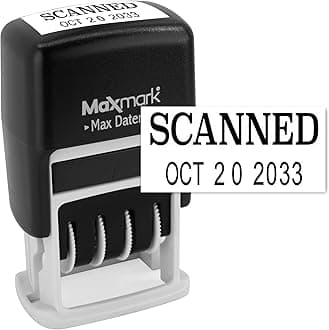MaxMark Self-Inking Rubber Date Office Stamp with SCANNED Phrase & Date - BLACK INK (Max Dater II), 12-Year Band