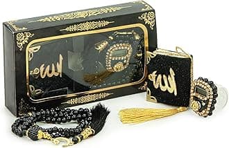 ihvan online Mini Velvet Quran Set with Islamic Finger Counter, Portable Digital Tasbeeh, Muslim Prayer Beads, Pearl Zikirmatic Beads, 3 Pieces Gift Set for Mevlüt (Black Box)
