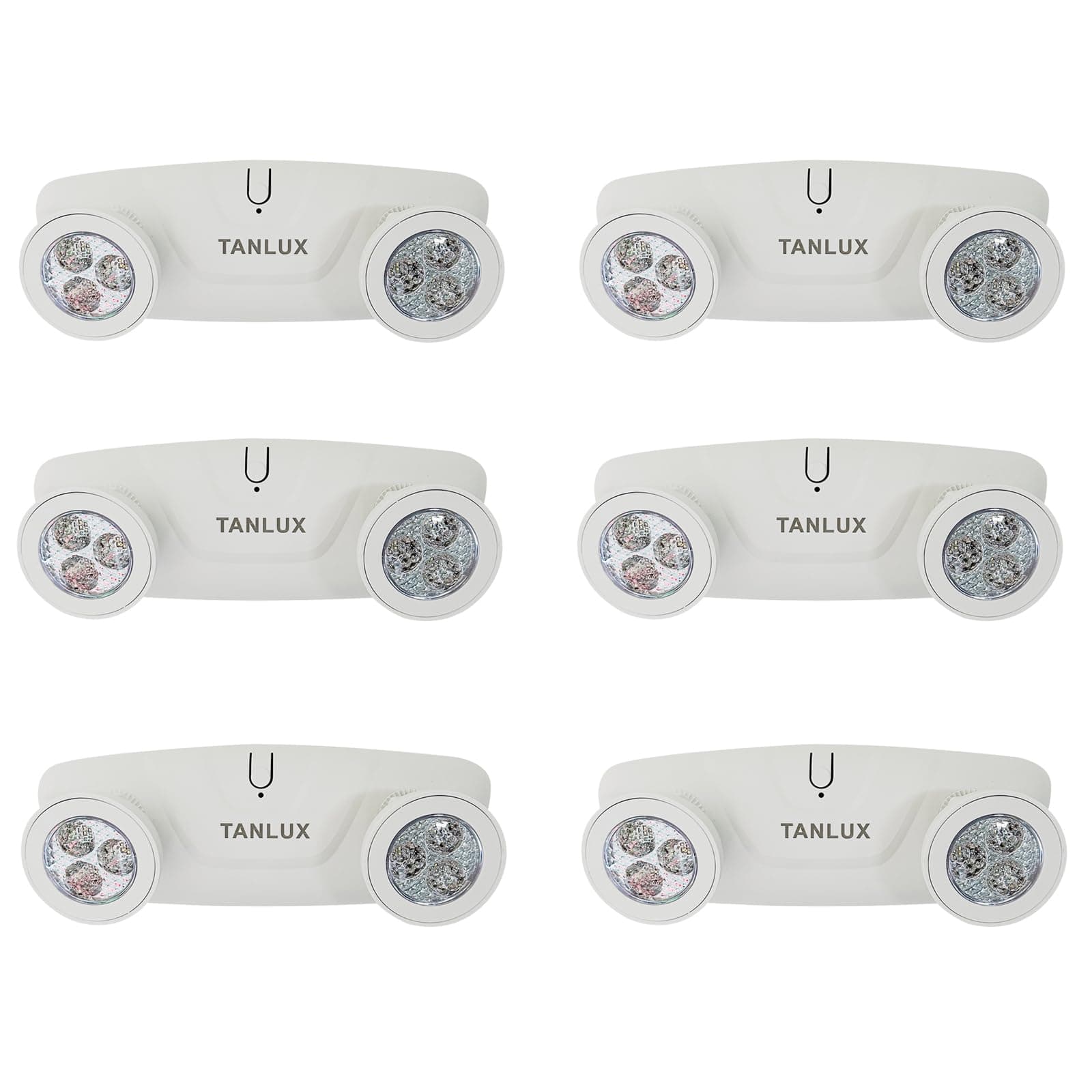 TANLUX LED Emergency Lights with Battery Backup - Two Head Adjustable Commercial Emergency Lights, UL Listed, Hardwired - 6 Pack (White)