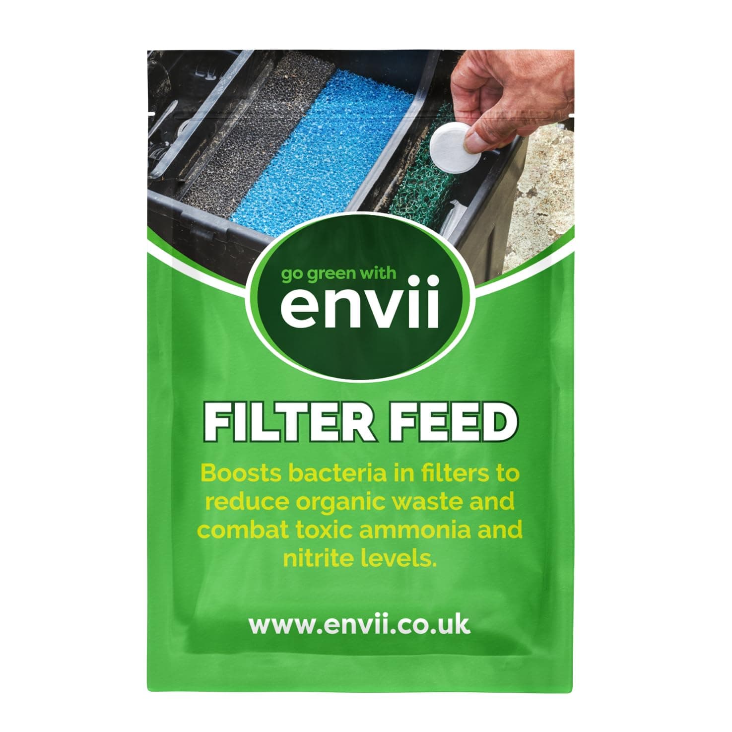 envii Filter Feed — Pond Filter Cleaner Starter and Bacteria Enhancer Starting Treatment, Safe for All Fish and Wild Animals — Treat 20,000 Liters