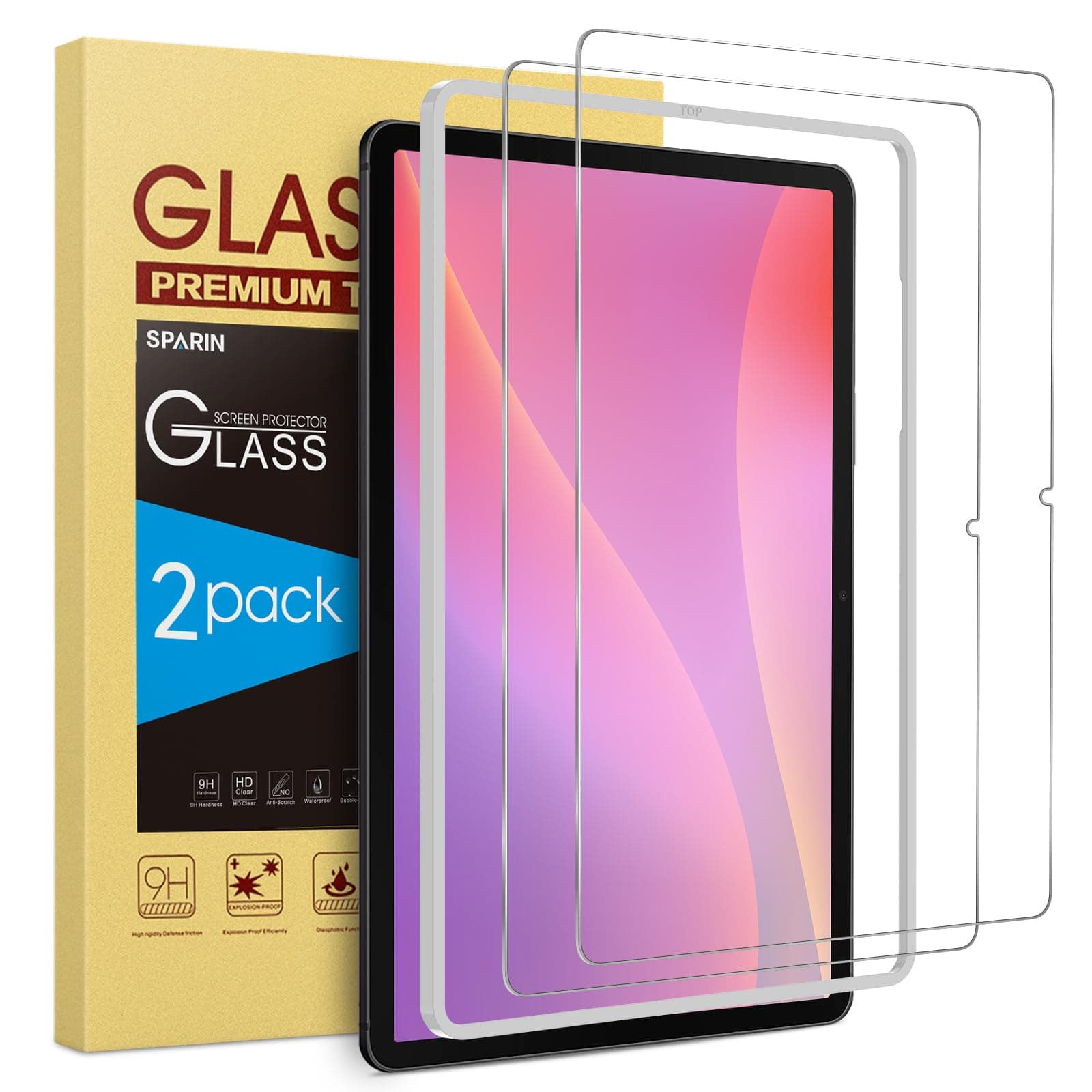 SPARIN 2 Pack Screen Protector for Samsung Galaxy Tab S10 Lite/S10 FE/S9 FE 5G 10.9 inch & Galaxy Tab S9 11 inch, with Easy Installation Frame, 9H Tempered Glass Case Friendly/S Pen Compatible