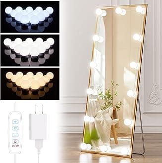 Brightown 14 Bulb Dimmable Hollywood Makeup Mirror Lights, 22Ft Adjustable Vanity Lighting Fixtures for Full Length Mirror (Mirror Not Included)