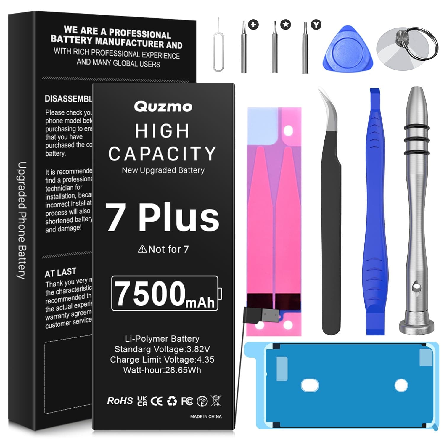 Battery for iPhone 7 Plus, Upgraded 7500mAh High Capacity Replacement Battery, New 0 Cycle Battery for iPhone 7 Plus A1661, A1784, A1785 with Complete Repair Tool Kit