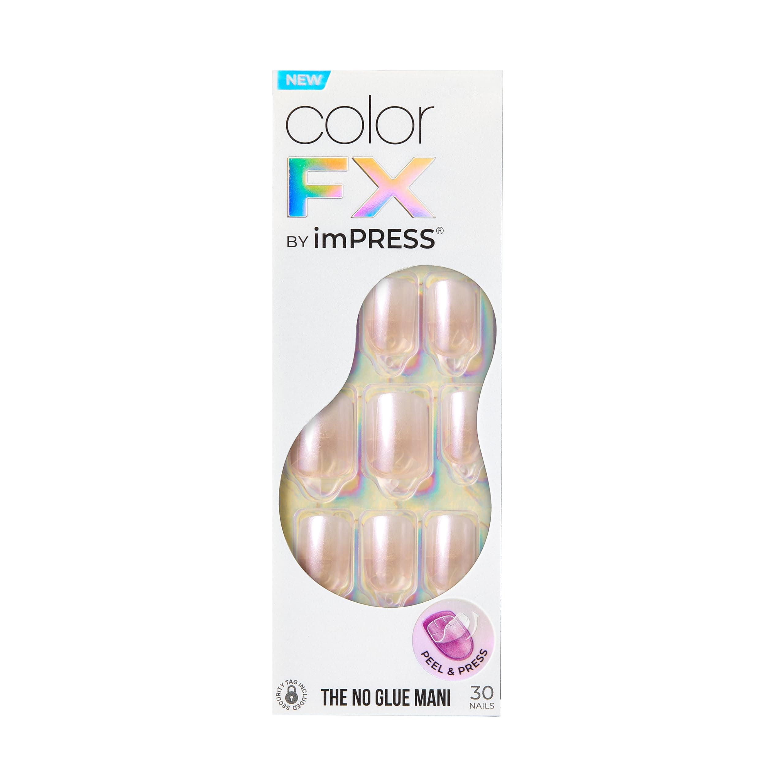 KISS colorFX by imPRESS Press On Nails, ‘Connection’, Solid White, Short Squoval, IMPROVED adhesive, Up to 10-Day Hold, Nail Kit Includes 30 Fake Nails, Prep Pad, Manicure Stick, Mini Nail File