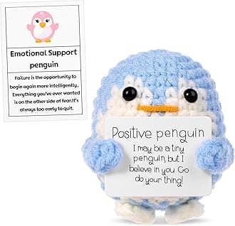Funny, 2.56 Inch Knitted Emotional Support Penguin Toy with Positive Card Creative Cute Woolen Crochet Doll Gift for Friends Encouragement Party Decoration