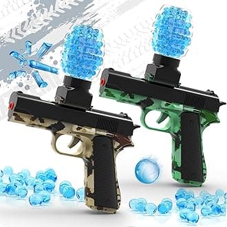 2 Pack Gel Ball Blaster Guns, Small Manual Splat Orby Gun, Gel Splatter Blaster for Adults, Outdoor Activities Shooting Games for Backyard, Garden& Lawn, Ages 14 & Up (Blackgreen + BlackBeige)