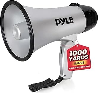 Pyle Portable Megaphone Speaker Siren Bullhorn - Compact, Battery Operated, 20W Power, Microphone, 2 Modes, PA Sound, 1000 Yards Range, Foldable Handle for Cheerleading and Police Use (Silver)