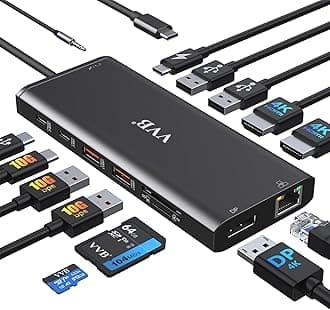 USB C Docking Station Dual Monitor for Dell/Lenovo/HP Laptop Docking Station HDMI USB C Hub Multiport Adapter Dongle Dock USB C to 2 HDMI +DisplayPort+Ethernet+4USB+2USB C+100W PD Charger+SD/TF+Audio