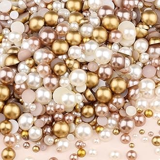 100g Flatback Pearls for Crafts,Assorted Sizes Half Round Pearl Beads Rhinestones for Nails,Pearl Flatback Resin Cabochons Beads for DIY Crafts Decoration (Beige Series)
