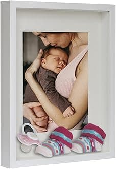 BD ART Shadow Box 3D 8x12 Inch, Display Box Photo Frames, White Photo Frame with Wall and Tabletop for 5x7 inch Photo, for Crafts, Photos, Souvenir, Baby Items, dried Flowers, Medals