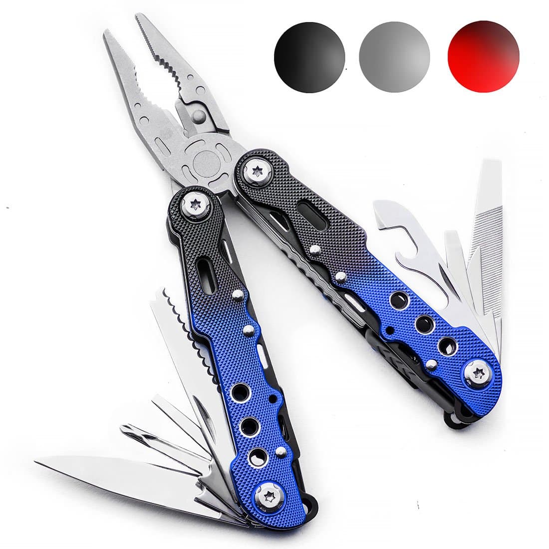 14-in-1 Survival Multi Tool by Thomas Weyker - For Camping, Fishing, Travel, Home - Stainless Steel With Nylon Stealth (Black/Blue)