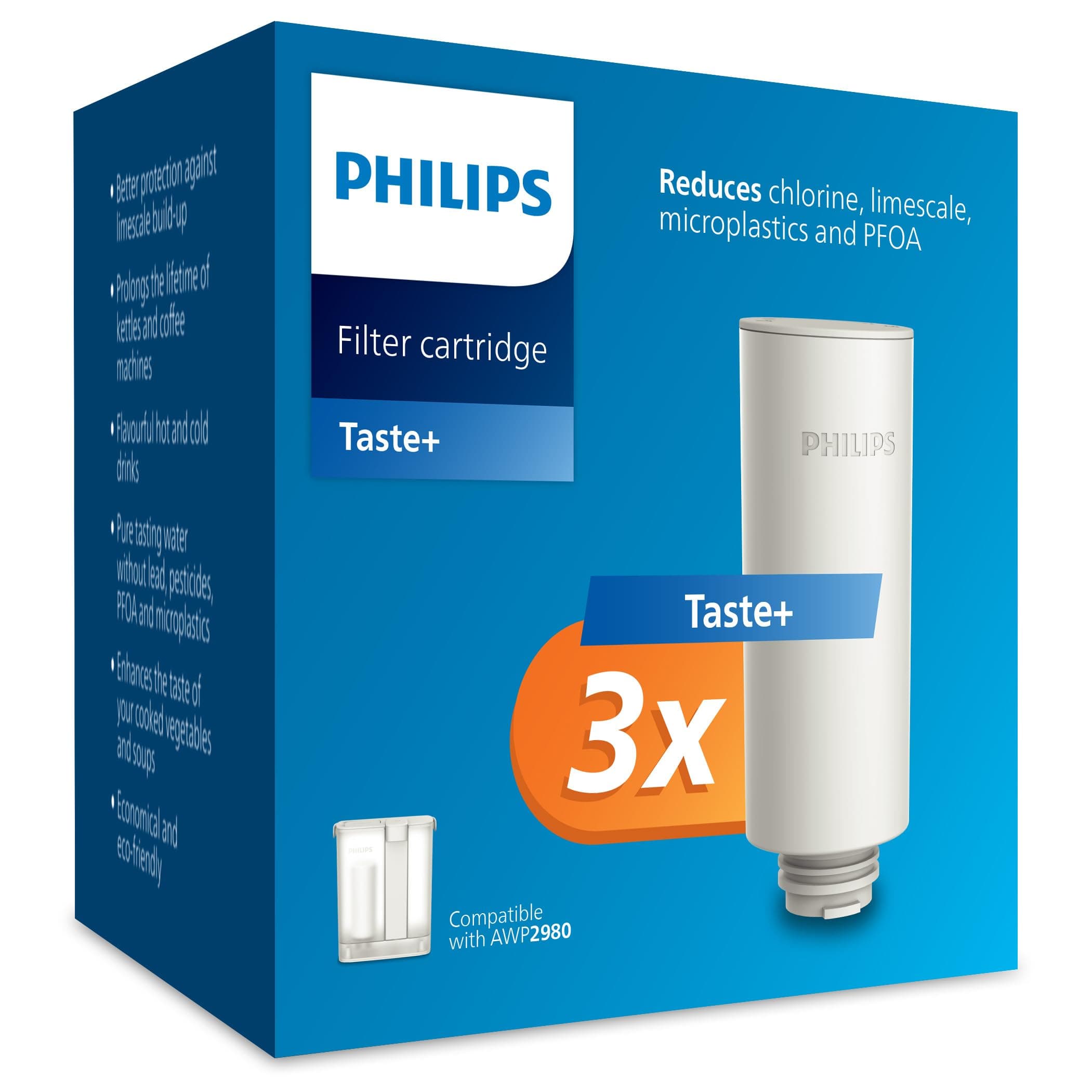 Philips Water Instant Pitcher Replacement Filter - 3pack – Taste + Reduces Chlorine & Lead - preserves Minerals