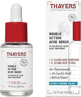 Thayers Double Action Acne Serum with Salicylic Acid, Acne Treatment Face Serum with 2% Salicylic Acid and Niacinamide, Soothing and Non-Stripping Skin Care, 1 Fl Oz