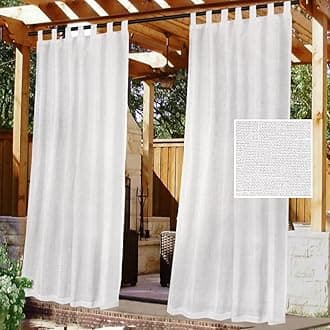 H.VERSAILTEX Outdoor Linen Sheer Curtains for Patio Waterproof - Outdoor Divider Privacy Added Light Filtering Porch Decor with Detachable Self-Stick Tab Top for Gazebo, White, 1 Piece, W52 x L84