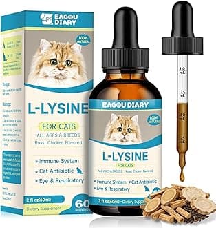 L-Lysine for Cats, Cat Lysine Drops, Immune Support Supplement, Sneezing, Cold, Runny Nose, Feline Respiratory, Watery Eyes, 60ml Natural Drop for Kittens with Colostrum, Taurine, Vitamins, 2 Oz