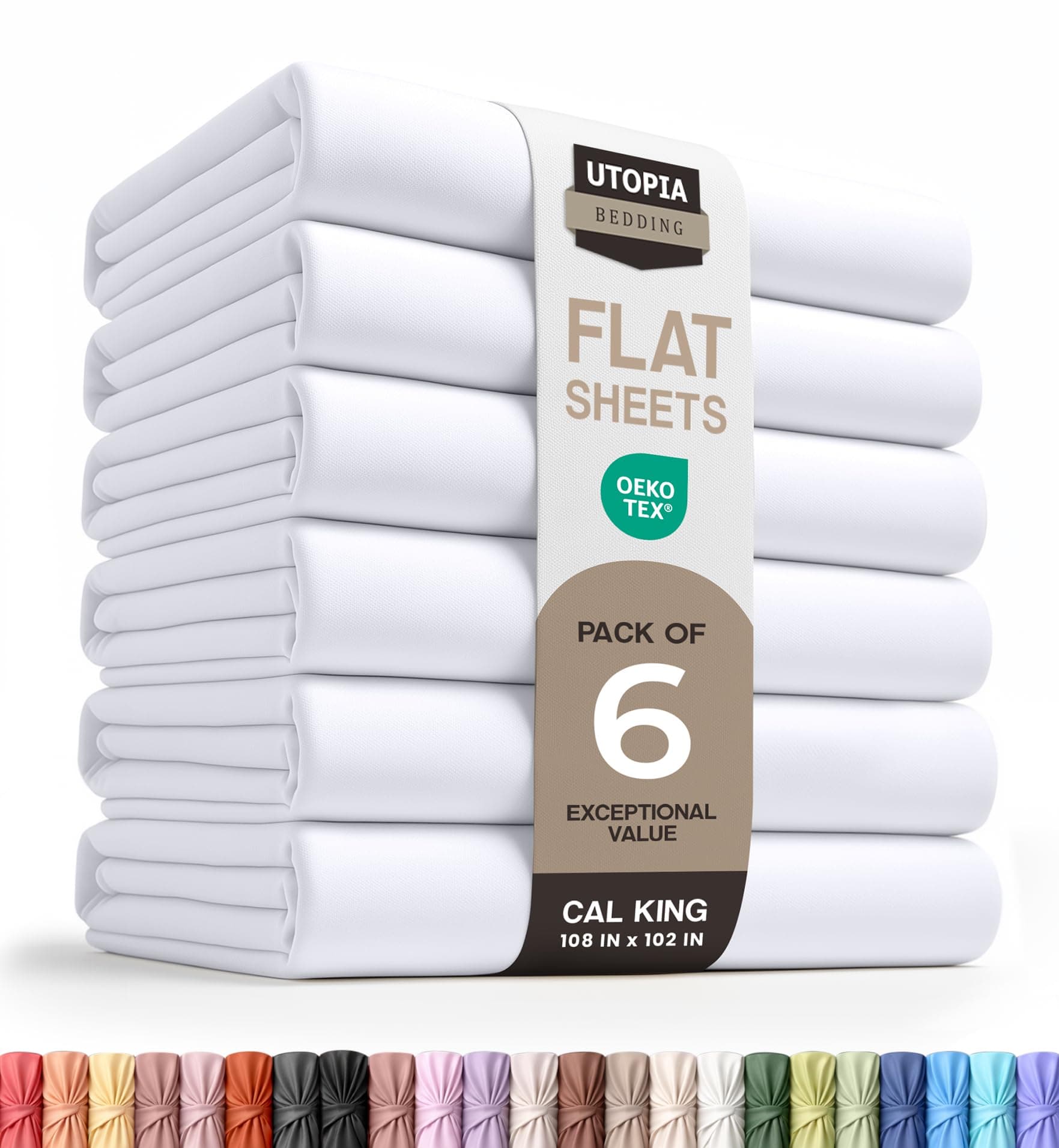 Utopia Bedding Flat Sheets - Pack of 6 - Soft Brushed Microfiber Fabric - Shrinkage & Fade Resistant Top Sheets - Easy Care (California King, White)