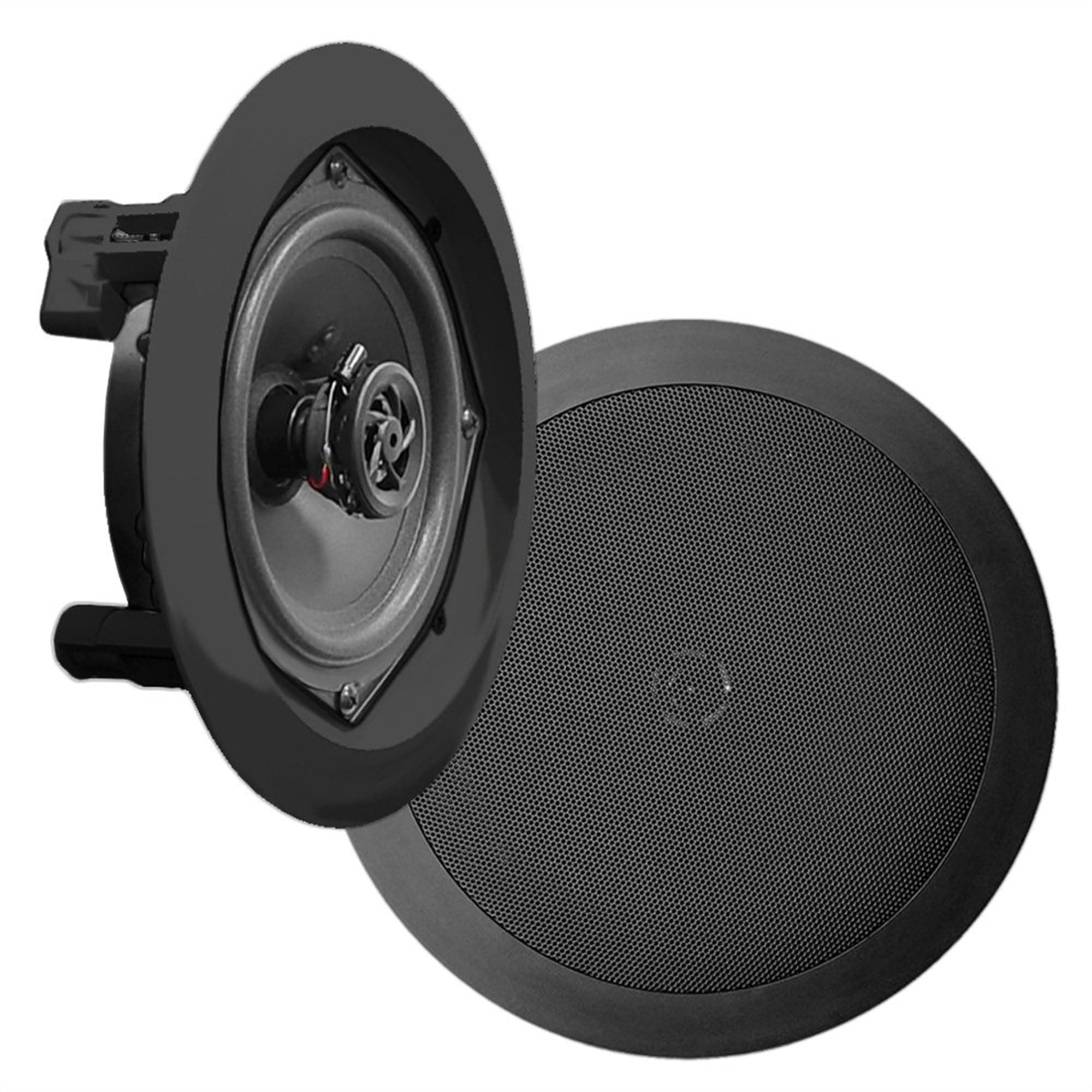 In-Wall In-Ceiling Dual 16.5 cm 2-Way Speaker System, Flush Mount Design, Black Pair, Wide Range Audio, Home and Ceiling Wall Speakers, Center Channel, Bluetooth Ceiling
