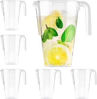 12 Clear Plastic Pitchers, 1.5 Litre - Cocktails, Lemonade, Punch, Sangria, Beers & More - Kids' Parties, Birthdays, Weddings, Christmas, Picnics, BBQ, Parties - Sturdy & Reusable