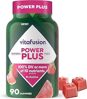 vitafusion Power Plus Women’s Multivitamin Gummies, 100% Daily Value or More of 10 Nutrients, Helps Support Nerve, Energy Metabolism, Bone & Immune Health, Strawberry & Watermelon Flavor, 90 Count