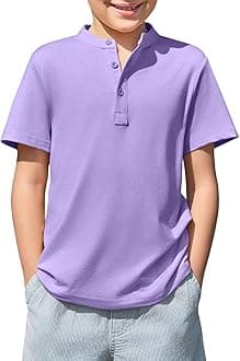 Haloumoning Boys Short Sleeve Henley Shirt Kids Casual Button Front Summer T-Shirts Tops Tees 5-14 Years