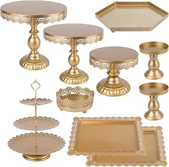 ZOOFOX 10 Pieces Cake Stands, Metal Cupcake Stand with Multiple Combination Styles, Dessert Plate Cake Serving Tray Fruit Candy Display Tower for Wedding, Birthday, Baby Shower, Tea Party (Gold)