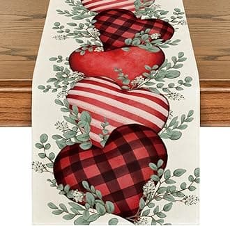 Artoid Mode Eucalyptus Hearts Valentine's Day Table Runner, Anniversary Holiday Kitchen Dining Table Decoration for Home Party Decor 13x60 Inch