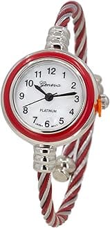 Blekon Collections Women's Cuff Watch - Round Analog Display Arabic Numbers 23mm Case Wire Bracelet Watch for Women Elegant Cable Cuff Bangle Wrist Watch