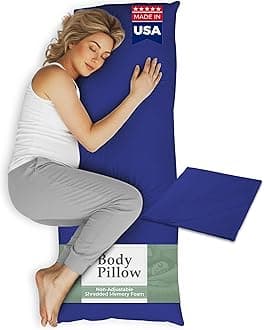 Snuggle-Pedic Body Pillow for Side Sleepers for Adults - Full Body Maternity Pillow Support Legs, Belly & HIPS - Shredded Memory Foam & Cooling Pregnancy Pillow Cover - 20x54 Navy