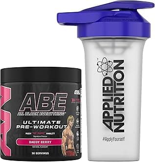 Applied Nutrition Bundle ABE Pre Workout 375g + 700ml Protein Shaker | All Black Everything Pre Workout Powder, Energy & Physical Performance with Creatine, Beta Alanine (Baddy Berry)