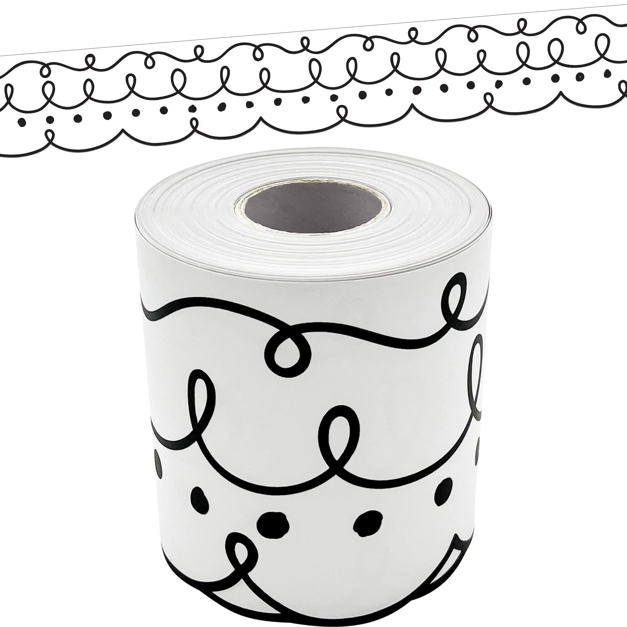 Teacher Created Resources Squiggles and Dots Die-Cut Rolled Border Trim (TCR8914),Black, White