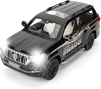 Compatible for 1:18 Scale Collectible Prado Diecast Model Car Toy, Zinc Alloy Pull Back Toy Car Vehicle with Lights and Sounds for Decoration Adult Boys Girls Gift (Black)