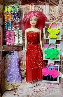 CREATURE Pretty Doll for Girls | Cute Foldable Doll | Beautiful Doll Cute Doll Set for Girls Kids | Doll with Shoes & Fashion Accessories Kit Play Set (CRE-DOLL-05-RED) (RED)