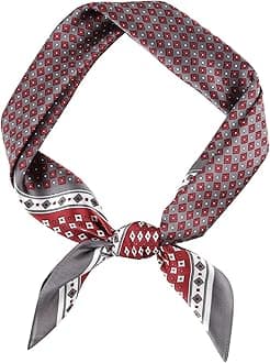 GERINLY Vintage Silk Square Scarf for Men Satin Bandana Tiny Medallion Print Neckerchief Geometry Head Scarf, Gray, Medium