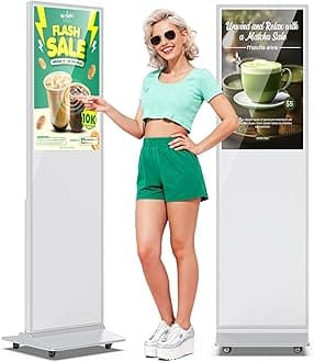 JIYANG 32 Inch Indoor Touchscreen Digital Signage Floor Standing Digital Interactive Kiosks LCD Totem Monitor with WiFi/USB Input Auto Media Player Android System,Free Customization Logo(White)